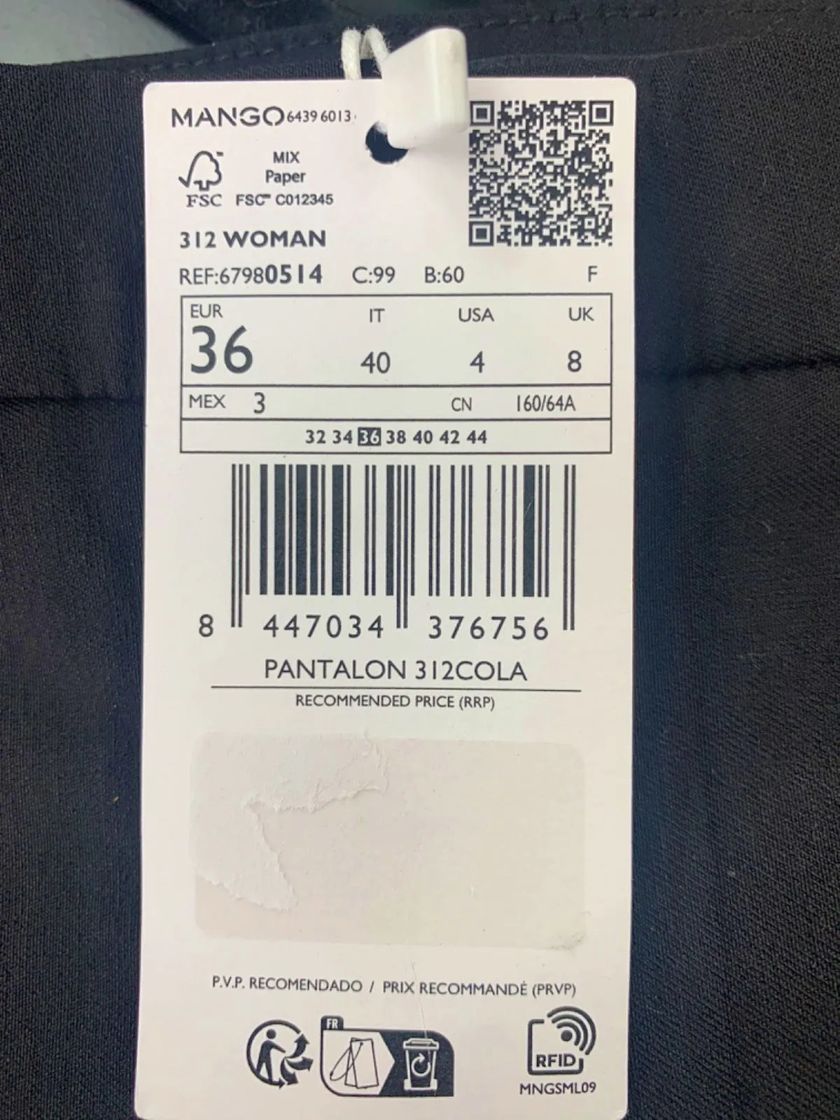 MANGO Black Trousers UK 8