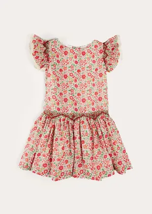 Margot Floral Sleeveless Hand-Smocked Dress in Red Made with Liberty Fabric (4-12yrs)