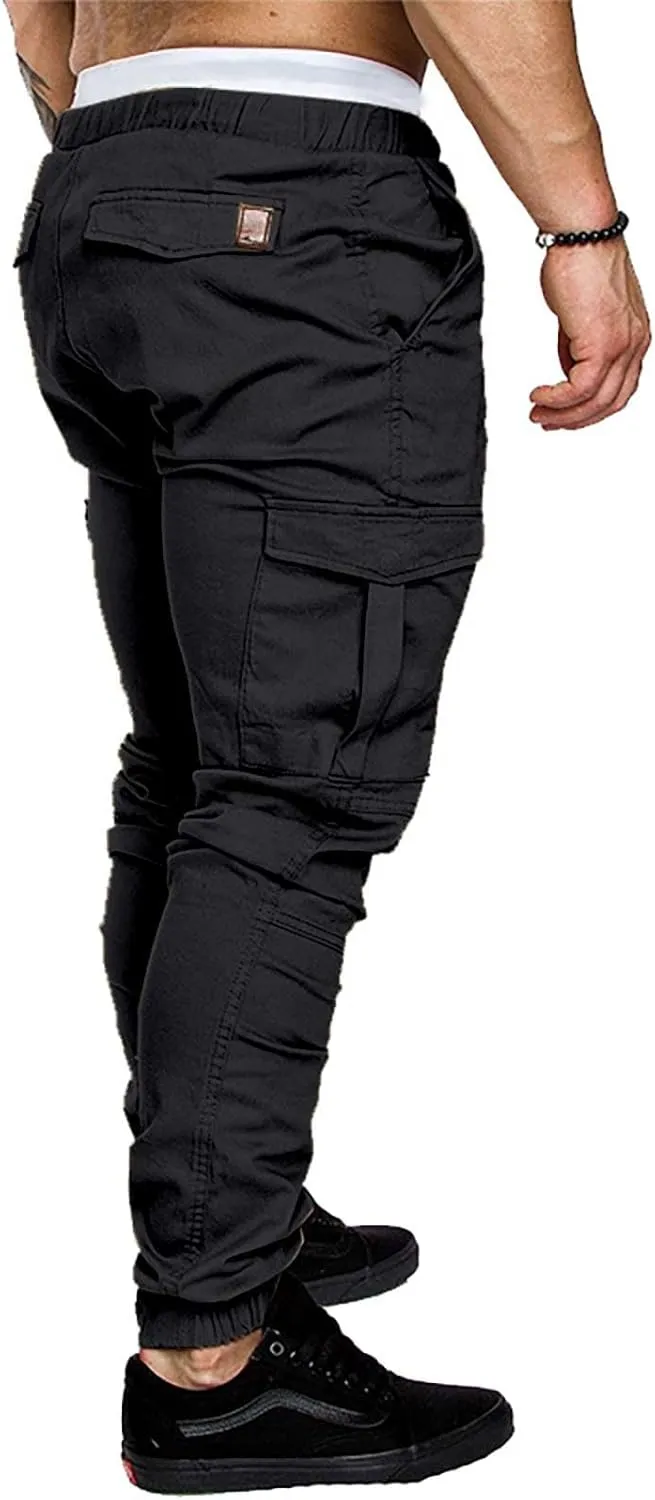Mens Cargo Sweatpants Slim Fit with Pockets Workout Gym Lightweight Sweat Pants Elastic Waist Sweat Pants Trouser