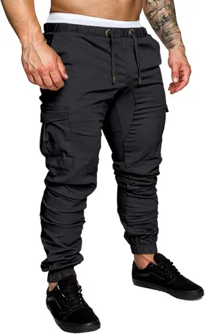 Mens Cargo Sweatpants Slim Fit with Pockets Workout Gym Lightweight Sweat Pants Elastic Waist Sweat Pants Trouser