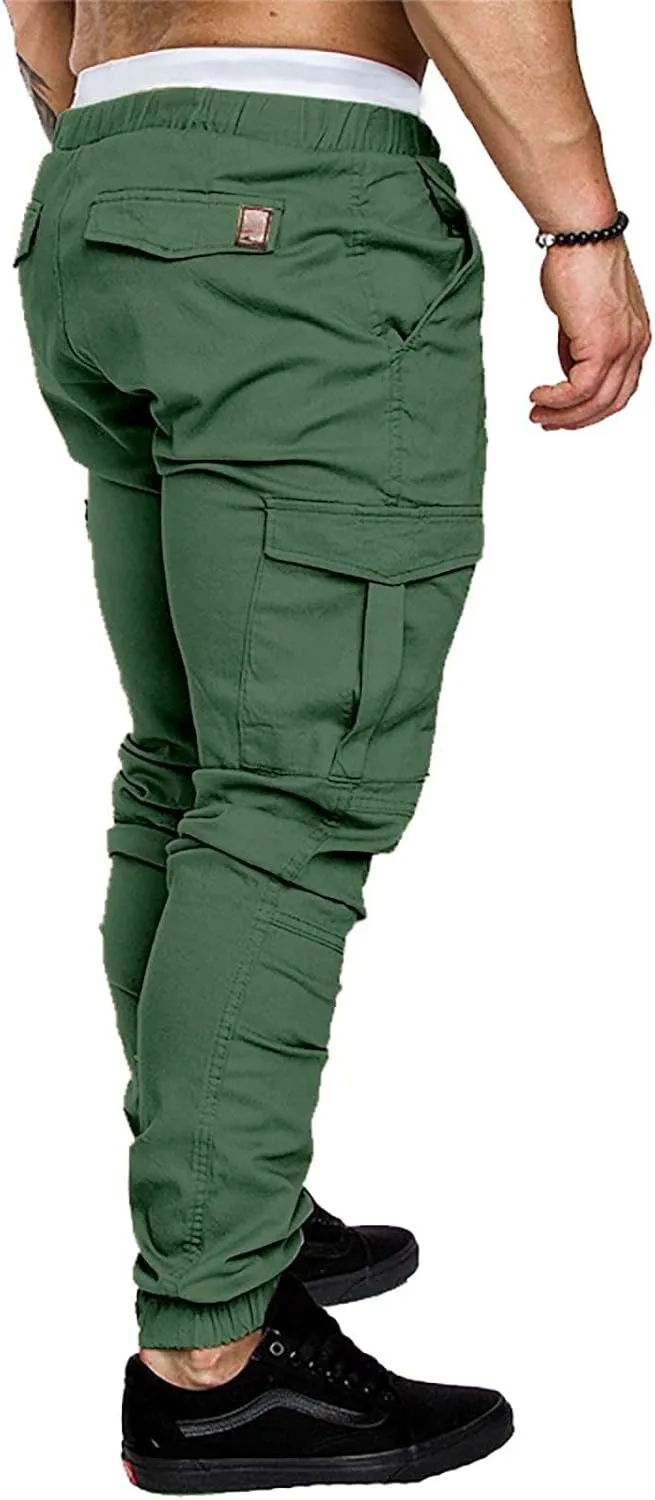 Mens Cargo Sweatpants Slim Fit with Pockets Workout Gym Lightweight Sweat Pants Elastic Waist Sweat Pants Trouser