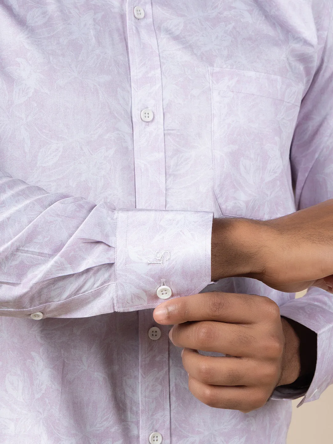Men's Regular Fit Abstract Pink Formal Shirt