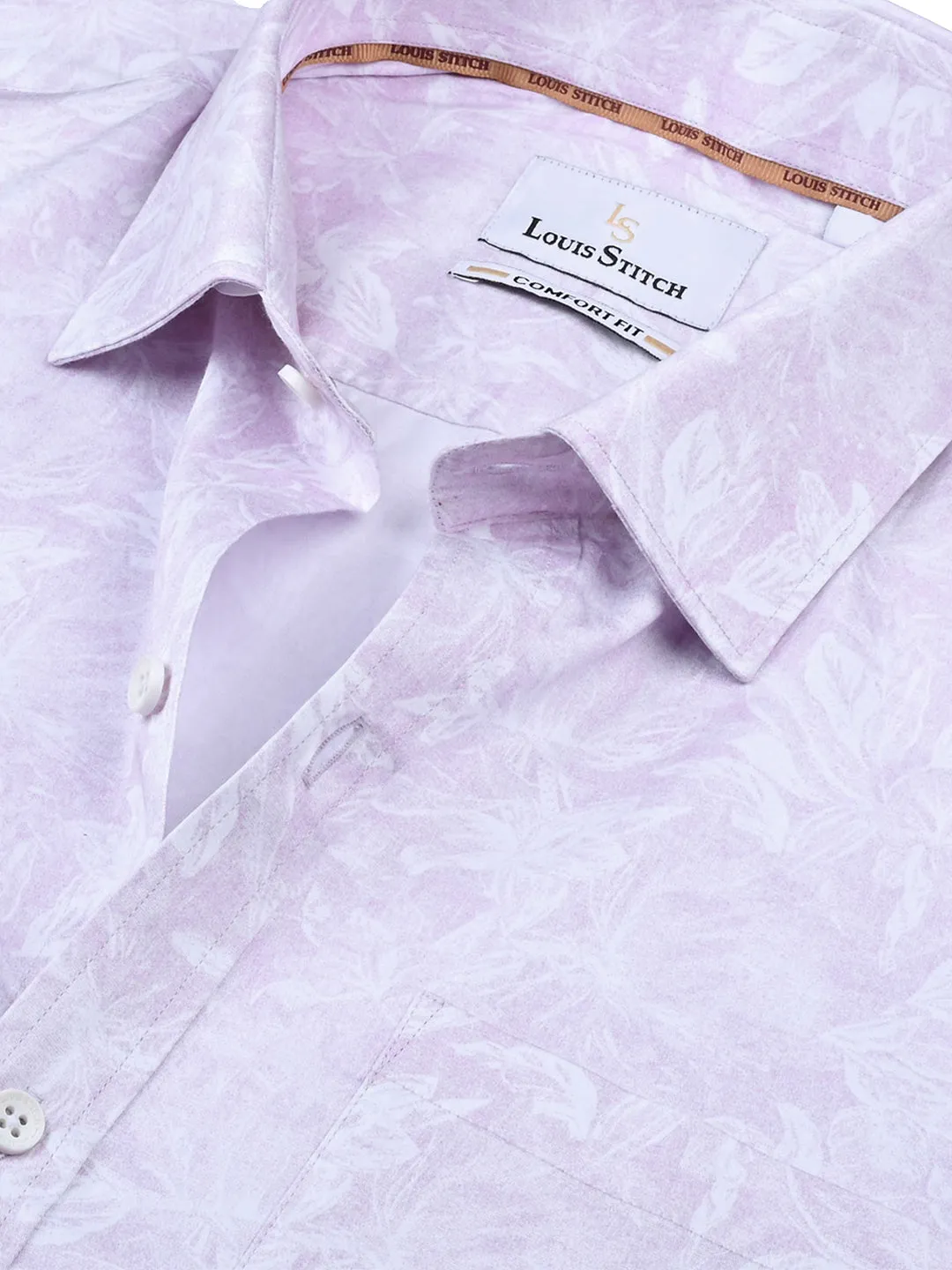 Men's Regular Fit Abstract Pink Formal Shirt