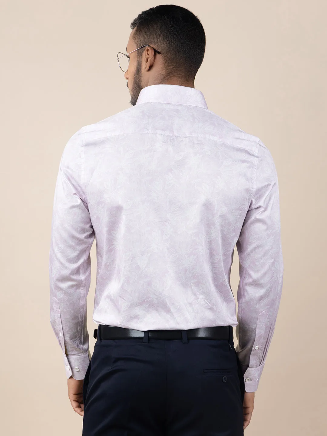 Men's Regular Fit Abstract Pink Formal Shirt