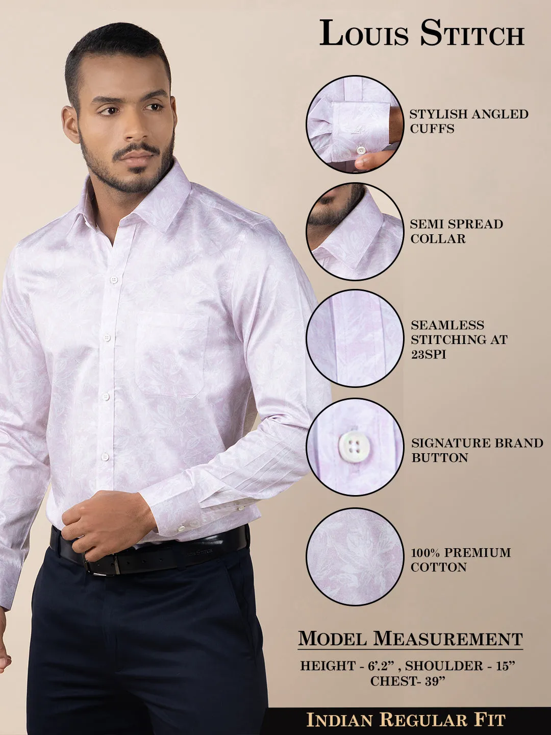 Men's Regular Fit Abstract Pink Formal Shirt
