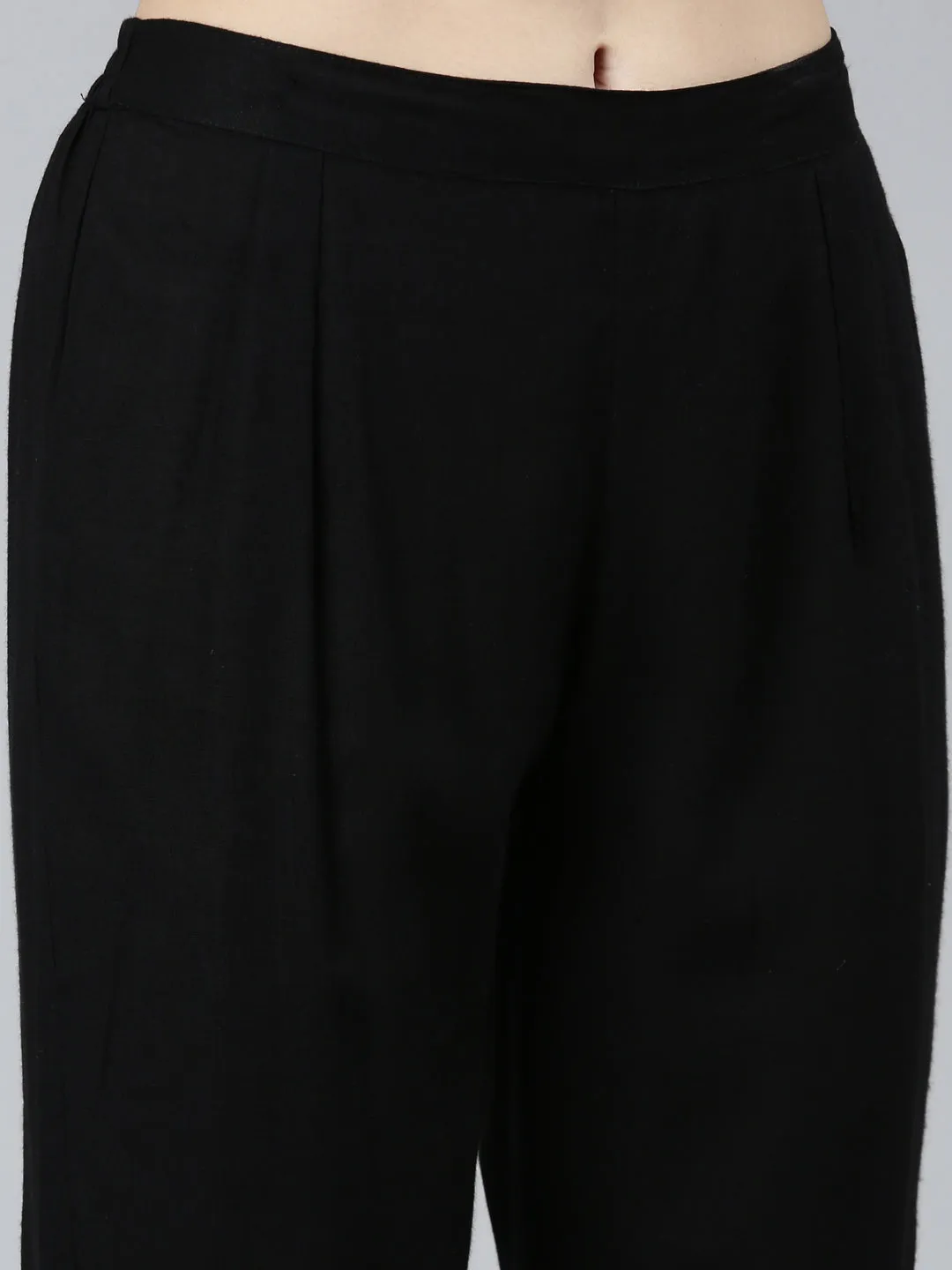 Neeru's Black Regular Straight Floral Kurta Sets And Trousers