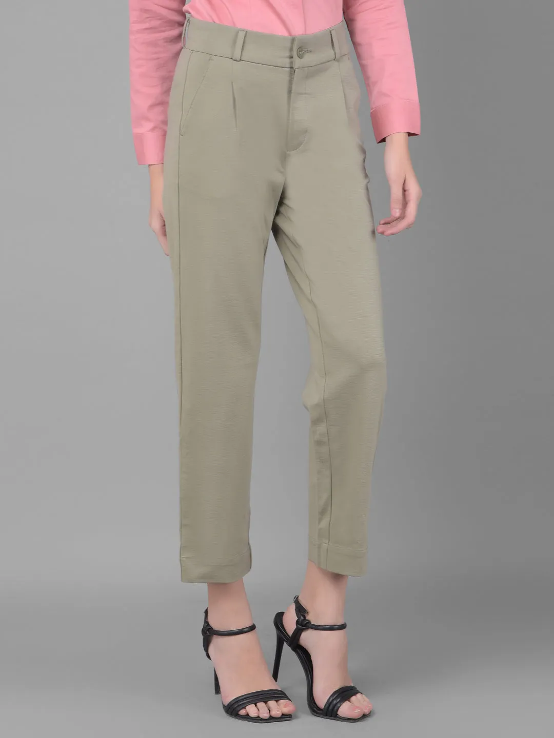 Olive Pleated Straight Trousers