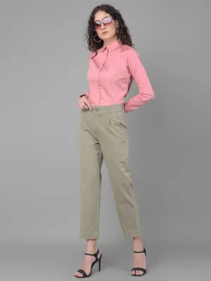 Olive Pleated Straight Trousers