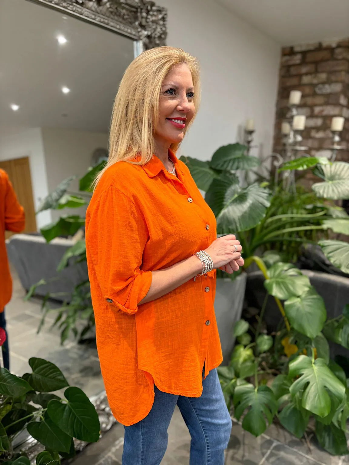 Orange Cotton Button Sleeve Blouse Katie