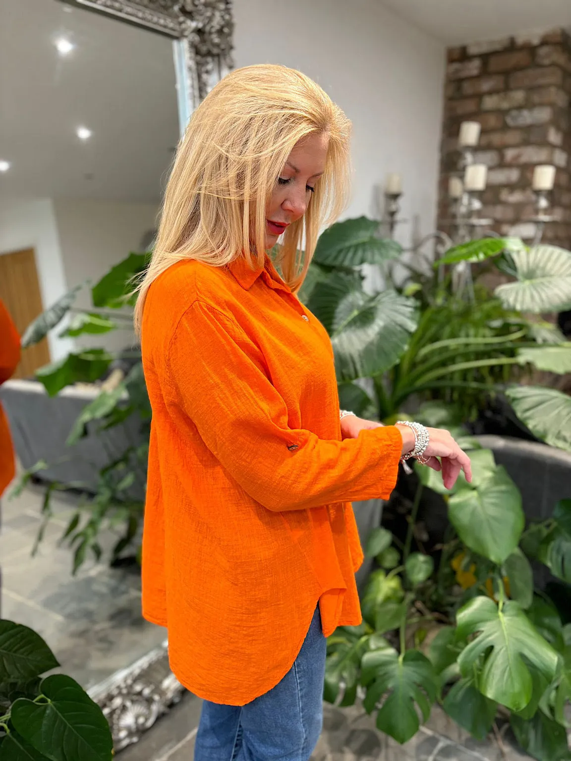 Orange Cotton Button Sleeve Blouse Katie