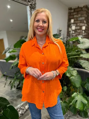 Orange Cotton Button Sleeve Blouse Katie