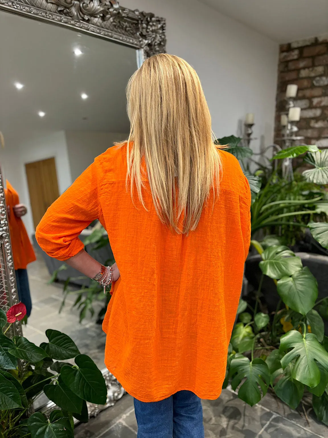 Orange Cotton Button Sleeve Blouse Katie