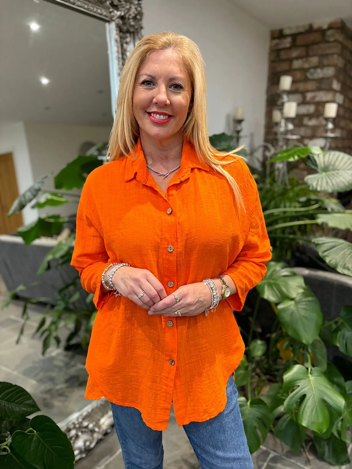 Orange Cotton Button Sleeve Blouse Katie
