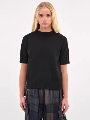 Paneled Knit Short Sleeve Sweater (25-07839-001-BLACK)