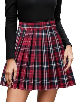 Pleated Skirts for Women Plus Size Y2K High Waist A-Line Tummy Control Uniform Trendy Plaid Mini Skirt for Girls