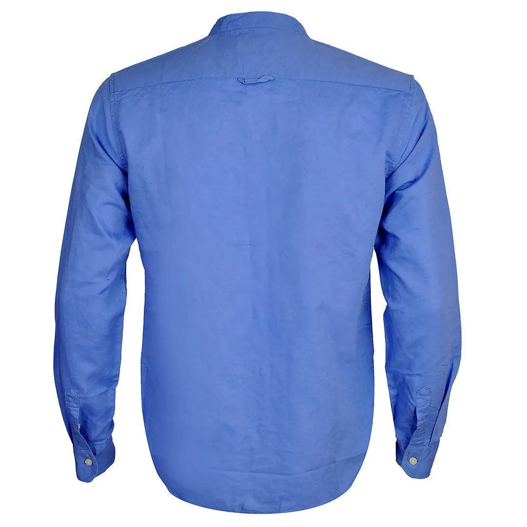 PRL Bishop Collar Button Down Men's Long Sleeve Shirt - Blue
