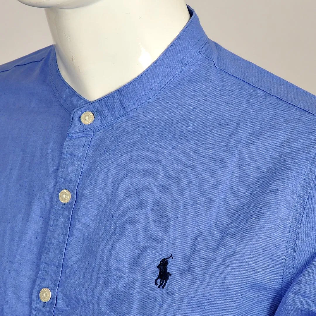PRL Bishop Collar Button Down Men's Long Sleeve Shirt - Blue