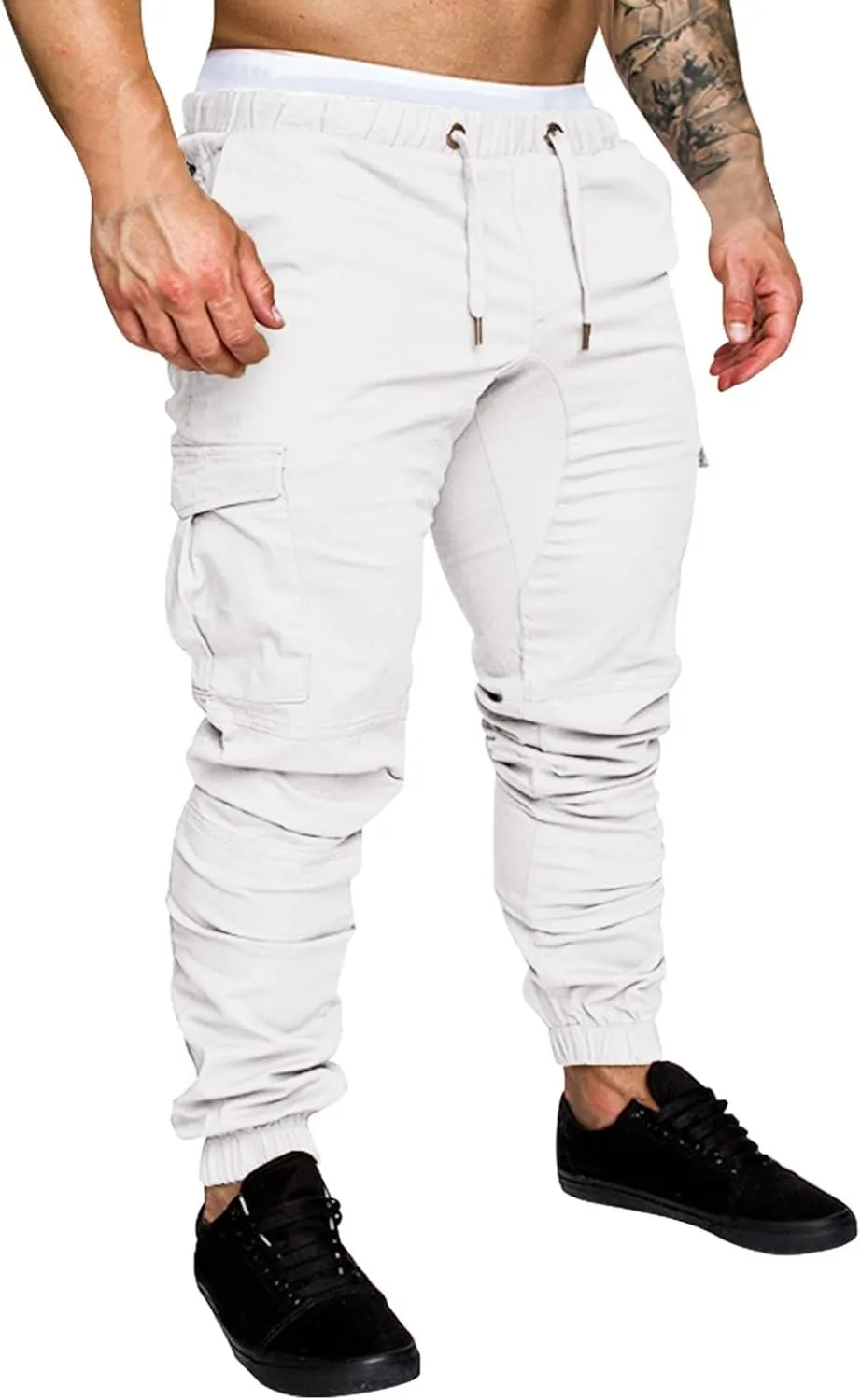 QWENTMTNTY Mens Fashion Joggers Slim Fit Casual Sports Cotton Cargo Pants Stretch Waist Workout Gym Sweatpants Trousers