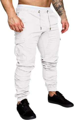 QWENTMTNTY Mens Fashion Joggers Slim Fit Casual Sports Cotton Cargo Pants Stretch Waist Workout Gym Sweatpants Trousers