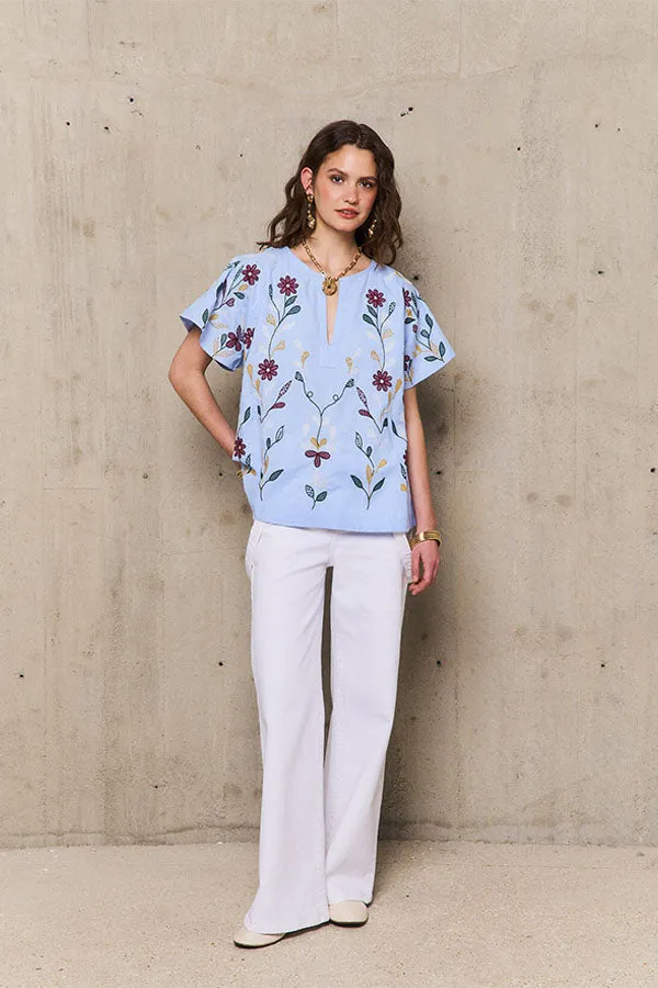 ROMY EMBROIDERED SHORT-SLEEVED TUNIC