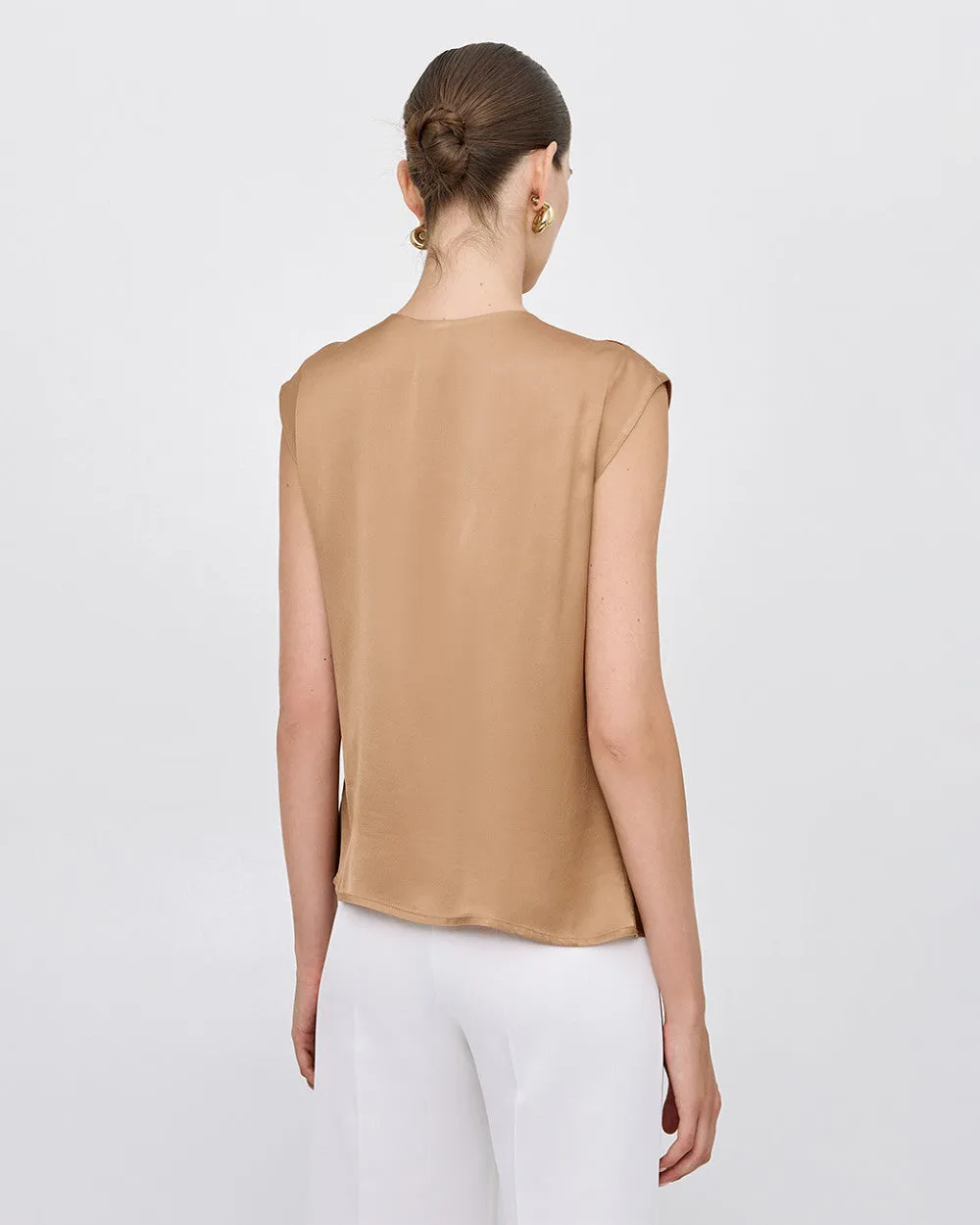 SALE Sleeveless Top with a Draped Neckline- Gold