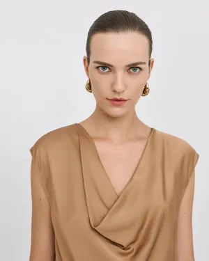 SALE Sleeveless Top with a Draped Neckline- Gold