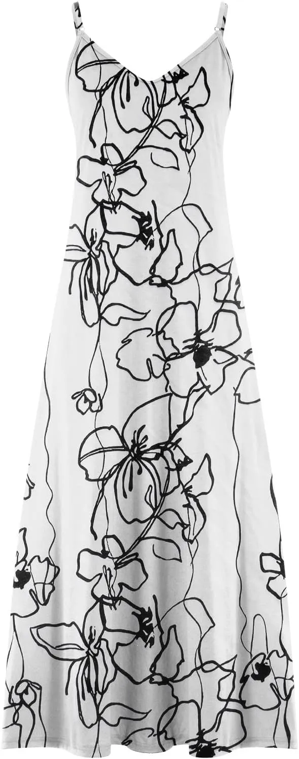 Sexy Dresses for Women Floral Print Spaghetti Strap Boho Dress Summer Elegant V Neck Ruffle Maxi Dress Party Evening