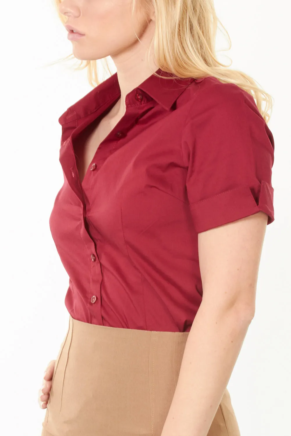 Short Sleeve Stretch Button down Cotton Shirt