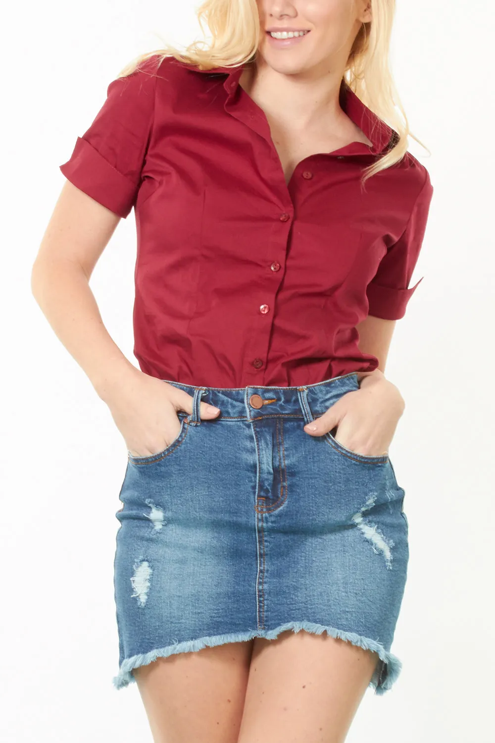 Short Sleeve Stretch Button down Cotton Shirt
