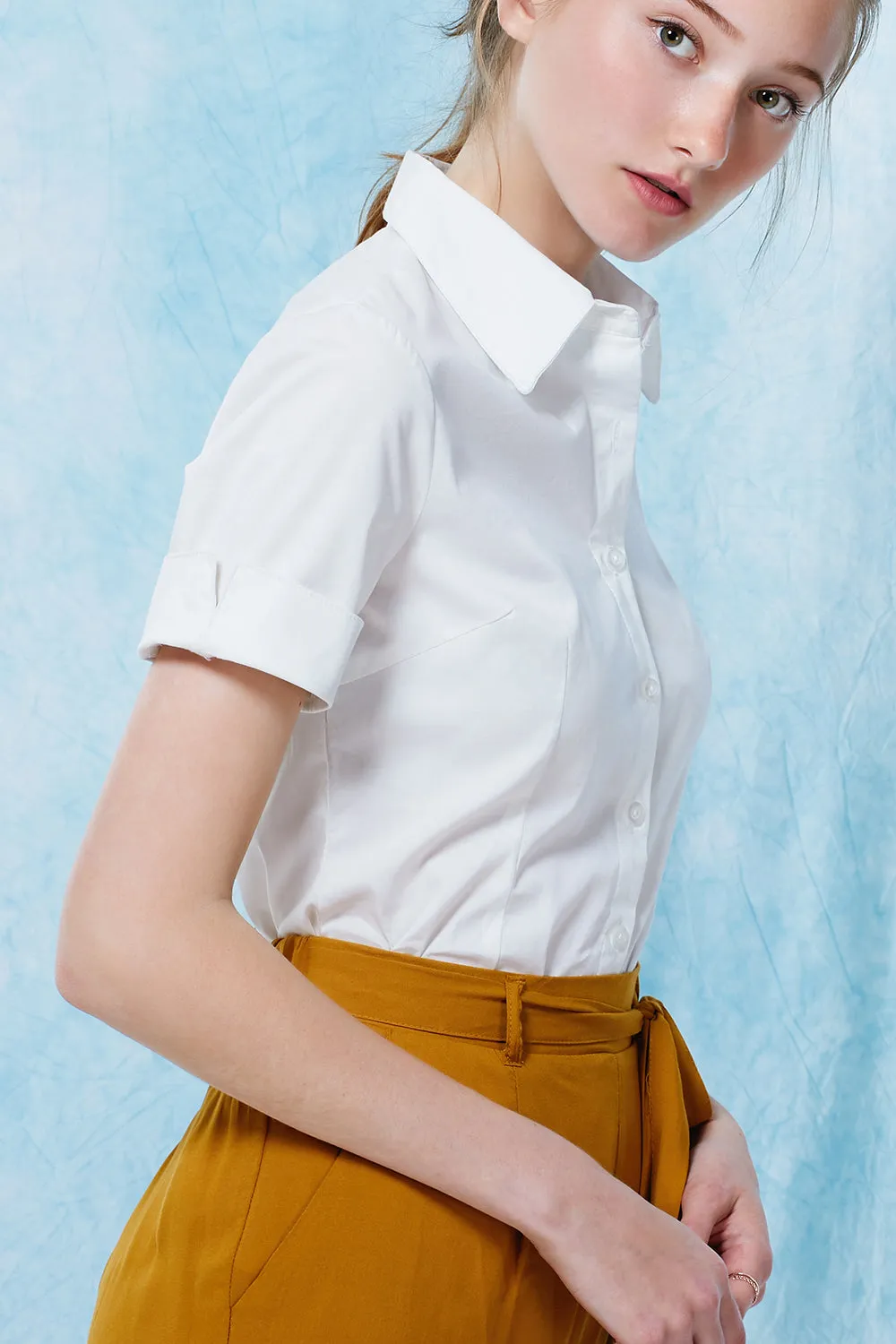 Short Sleeve Stretch Button down Cotton Shirt