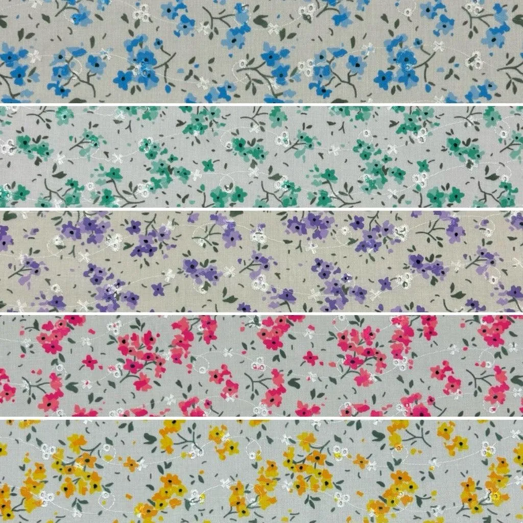 Simple Flowers Broderie Anglaise Polycotton Fabric