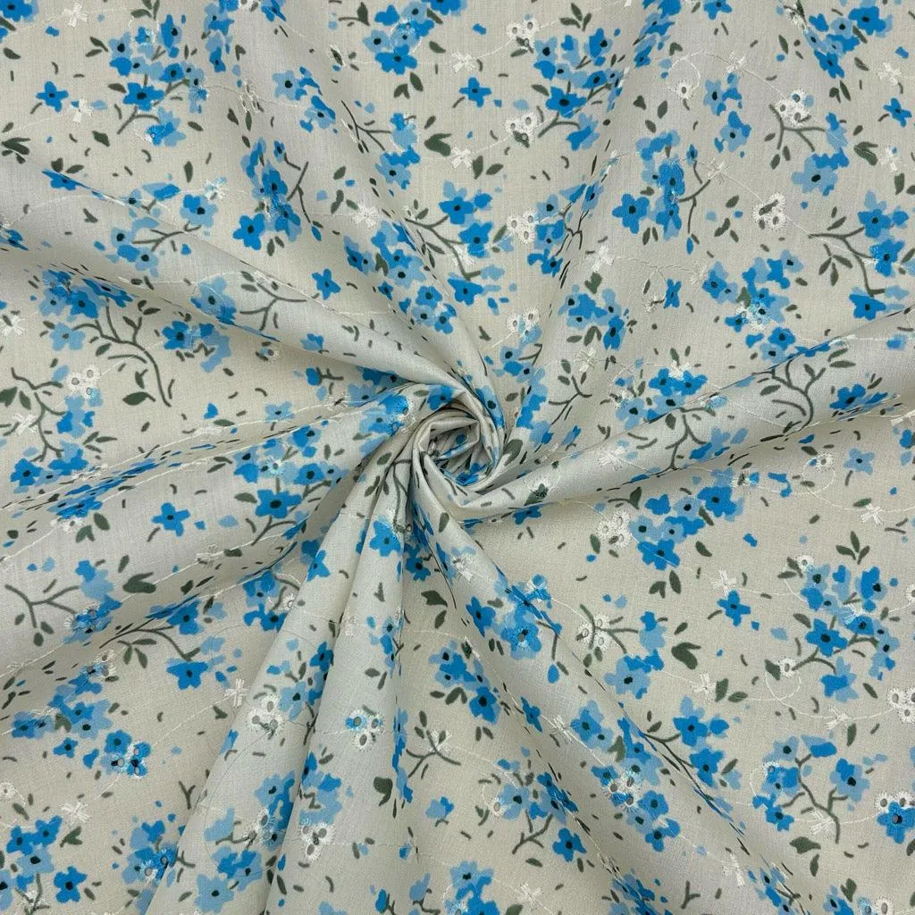 Simple Flowers Broderie Anglaise Polycotton Fabric