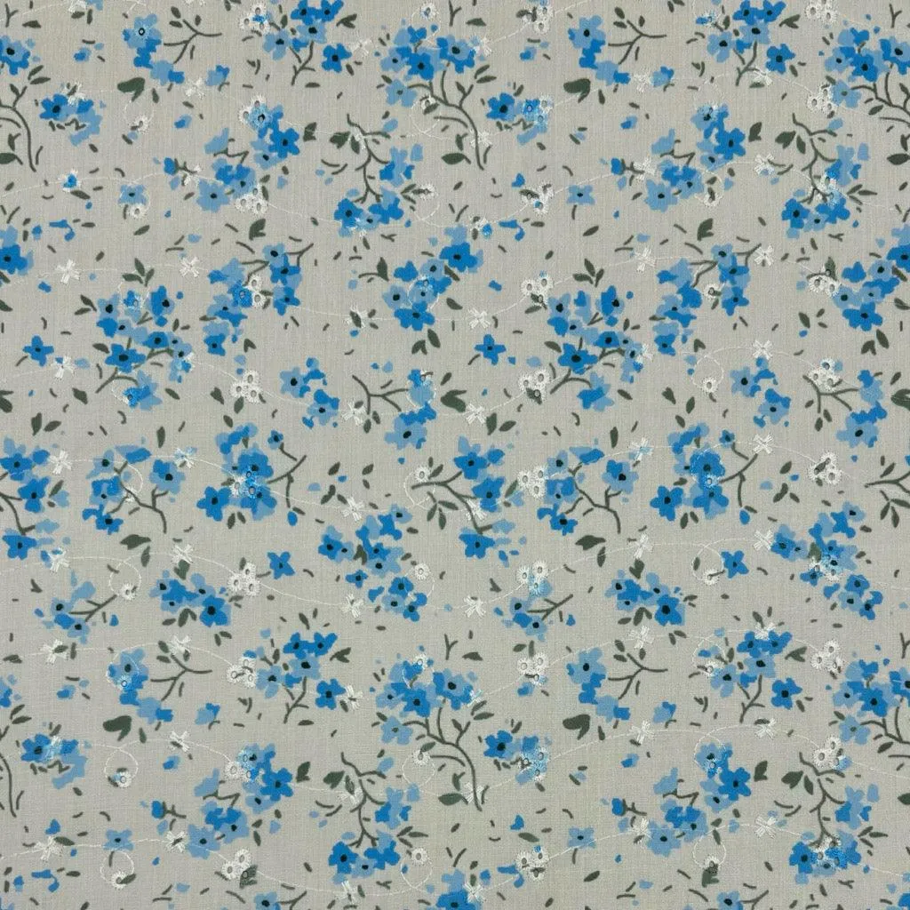 Simple Flowers Broderie Anglaise Polycotton Fabric