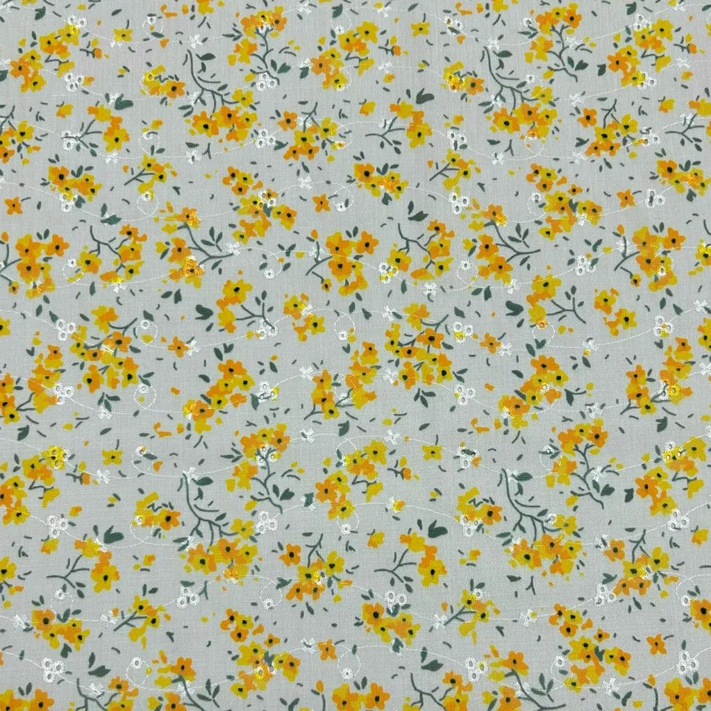 Simple Flowers Broderie Anglaise Polycotton Fabric