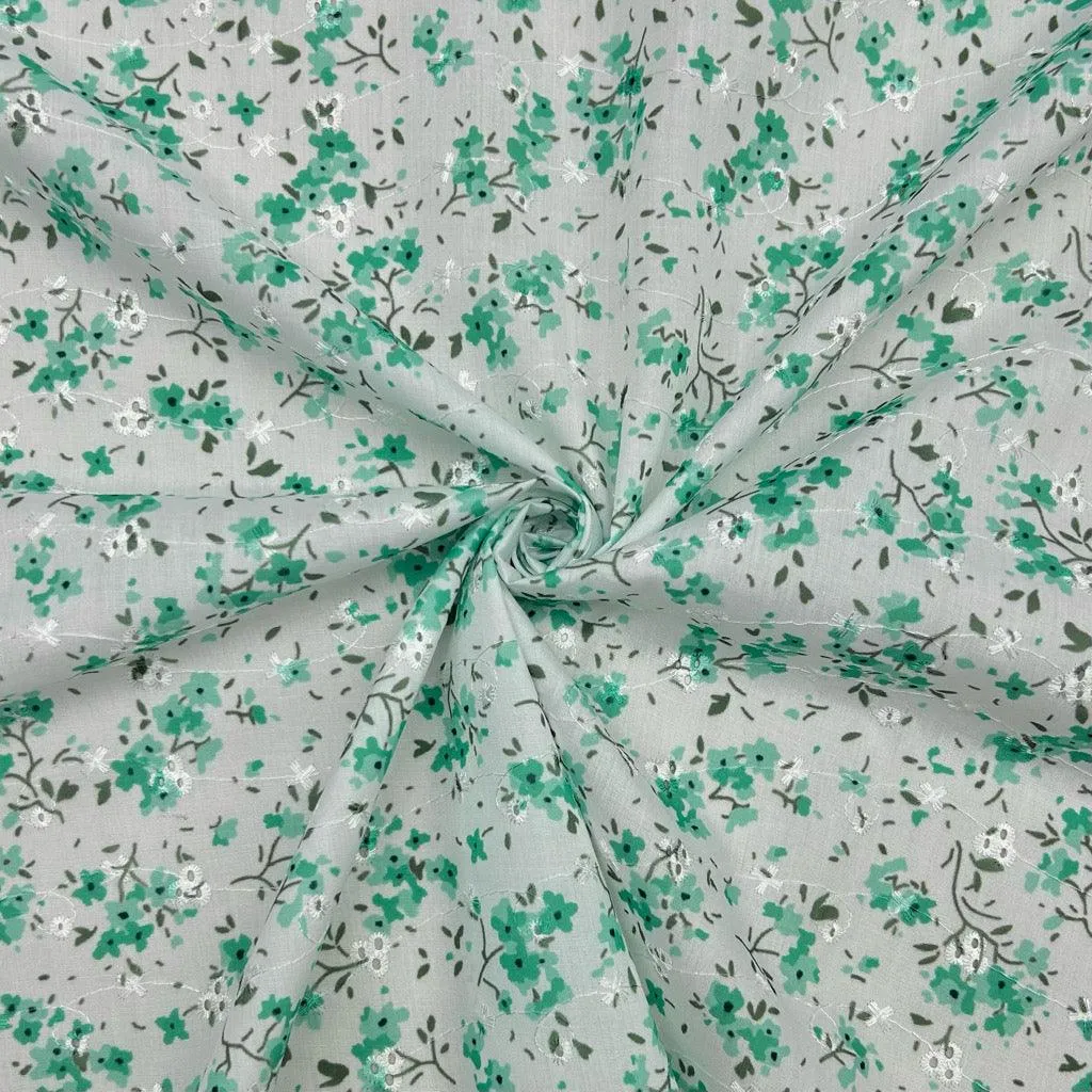 Simple Flowers Broderie Anglaise Polycotton Fabric