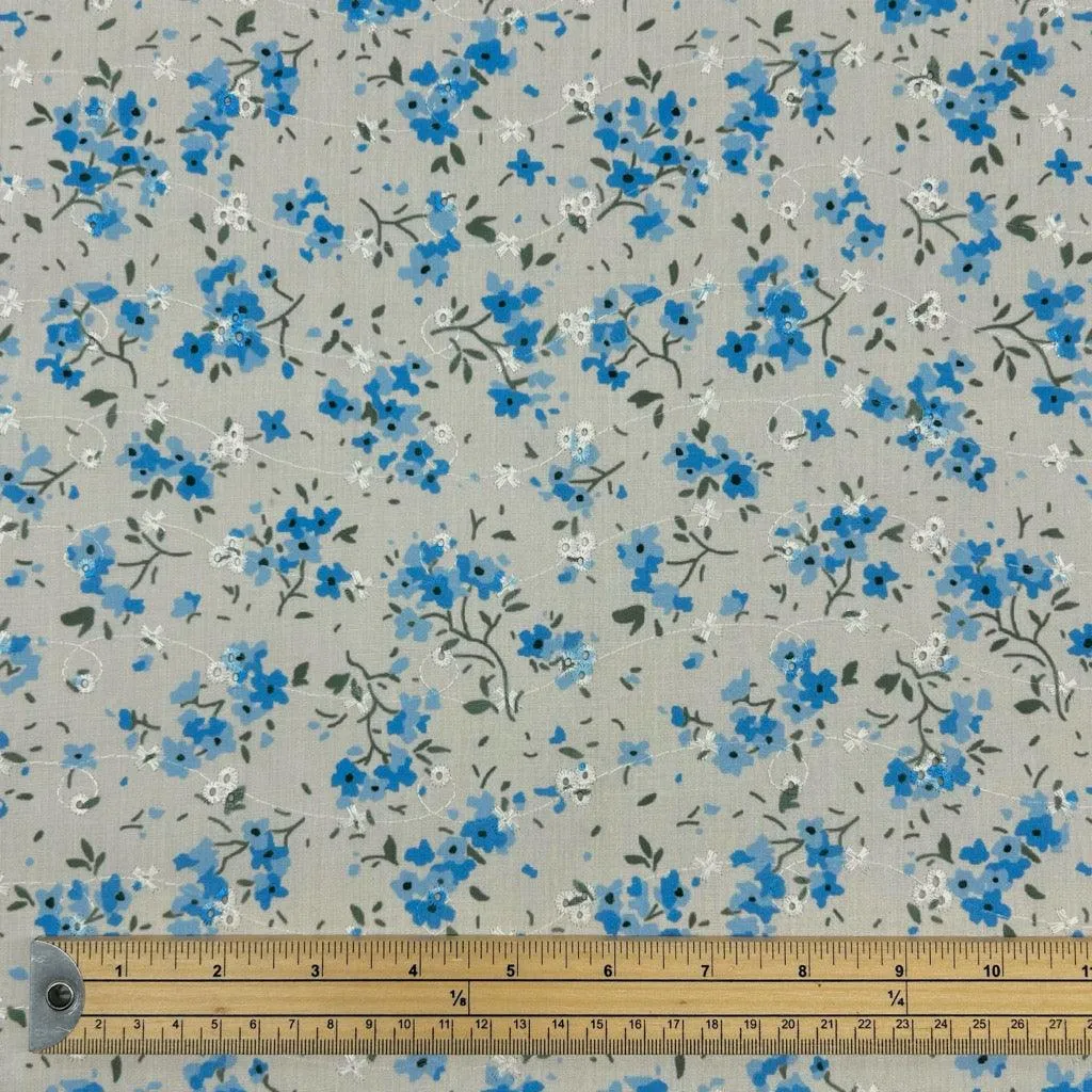 Simple Flowers Broderie Anglaise Polycotton Fabric