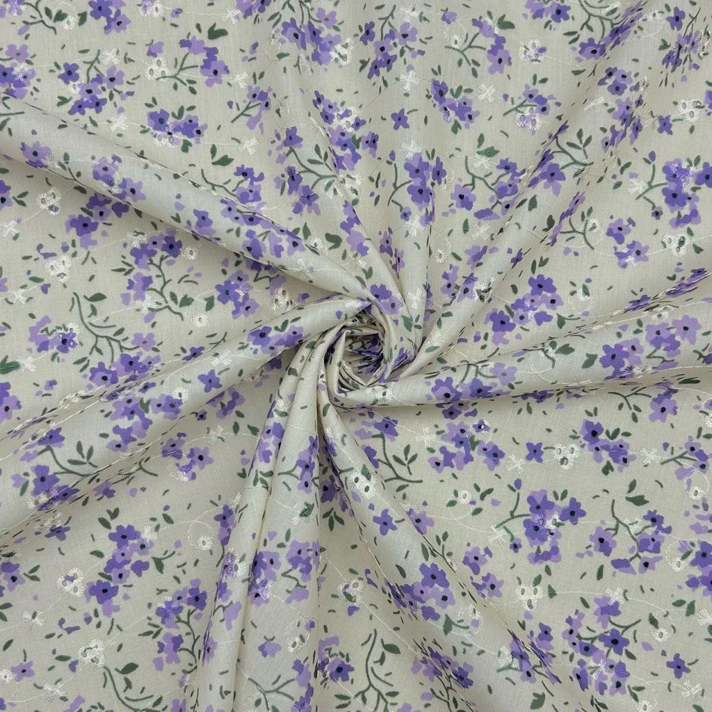 Simple Flowers Broderie Anglaise Polycotton Fabric