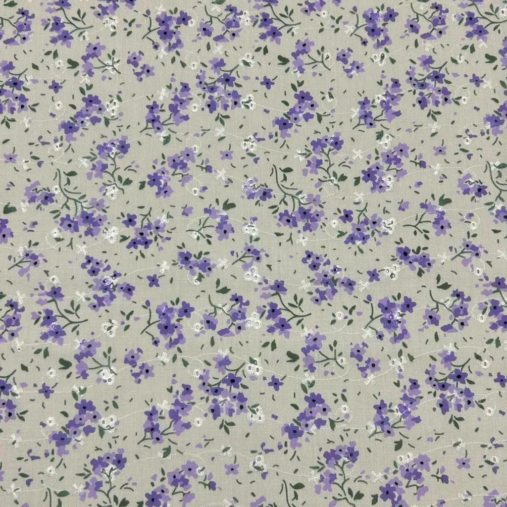 Simple Flowers Broderie Anglaise Polycotton Fabric