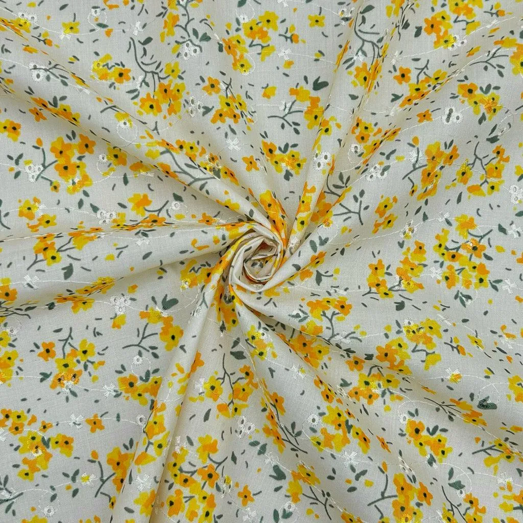 Simple Flowers Broderie Anglaise Polycotton Fabric