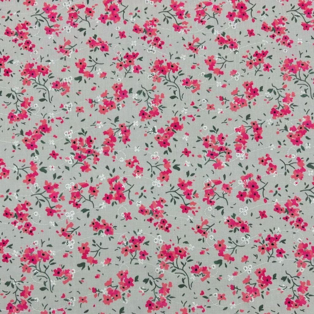 Simple Flowers Broderie Anglaise Polycotton Fabric