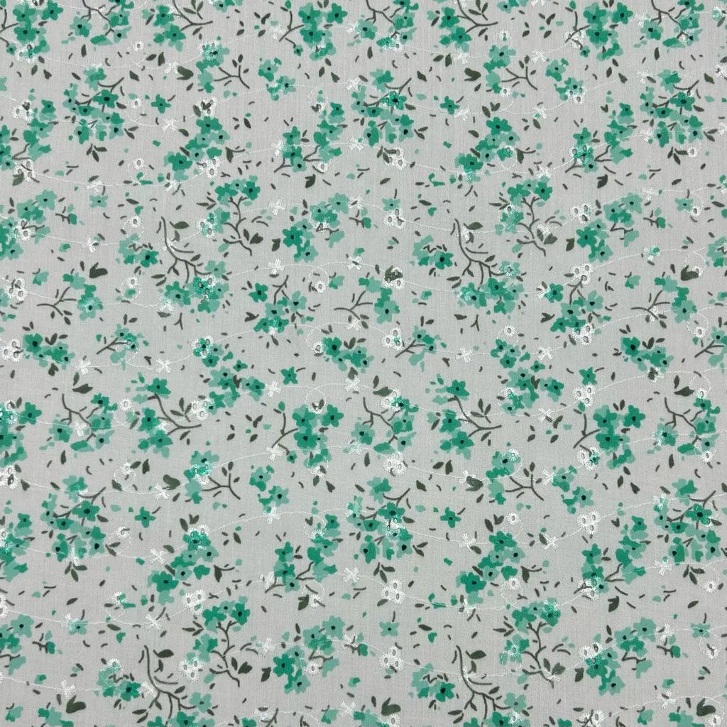 Simple Flowers Broderie Anglaise Polycotton Fabric