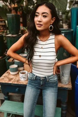 Sleek Jersey Striped Tank in White SZ. L & XL - FINAL SALE
