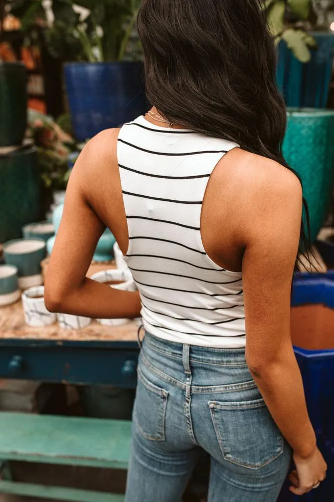 Sleek Jersey Striped Tank in White SZ. L & XL - FINAL SALE