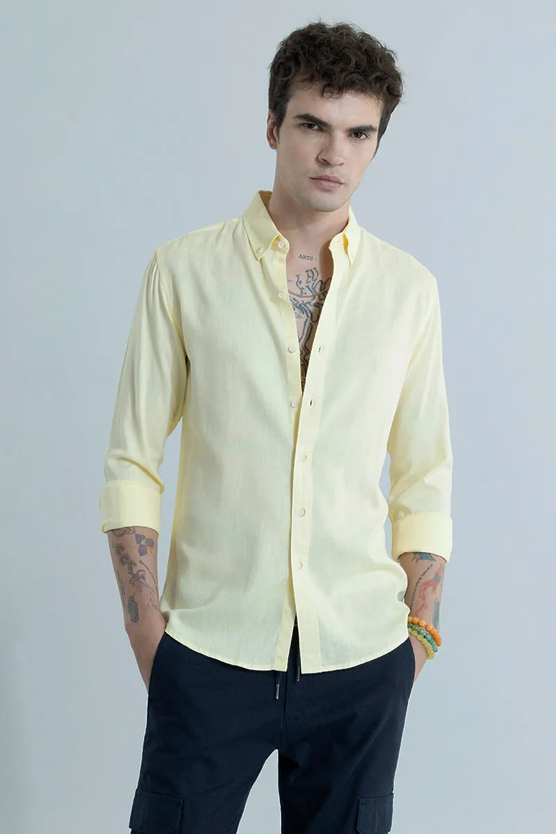 Sleek Style Plain Light Yellow Linen Shirt