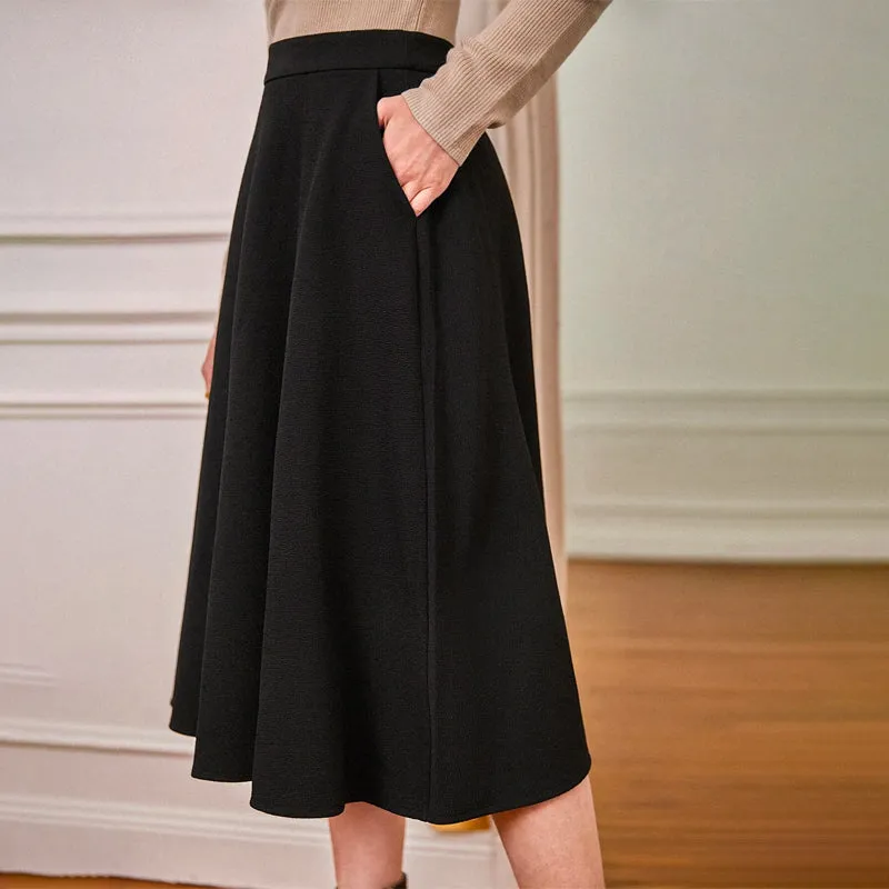 Solid High Waist Plain Flared Skirt