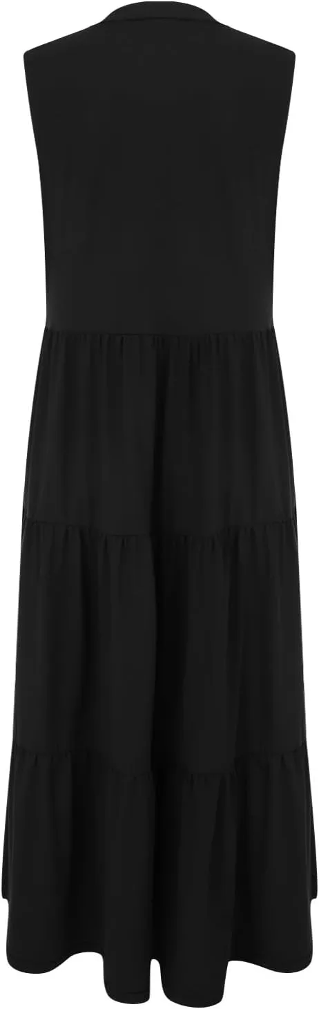 Summer Dresses for Women 2025 Casual Boho Maxi Sundresses Sleeveless V-Neck Pleated Dresses Beach Vacation Tank Dress