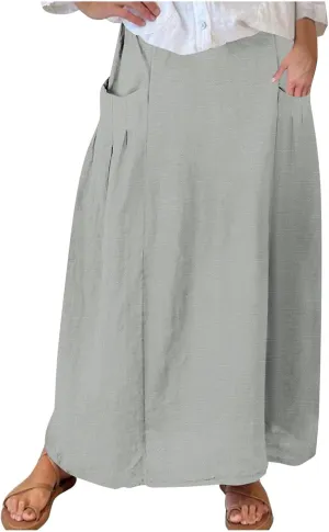 Summer Skirts for Women Long Boho Skirts with Pockets Plus Size Casual Skirts Elastic Waist Beach Skirt Cruise Wear