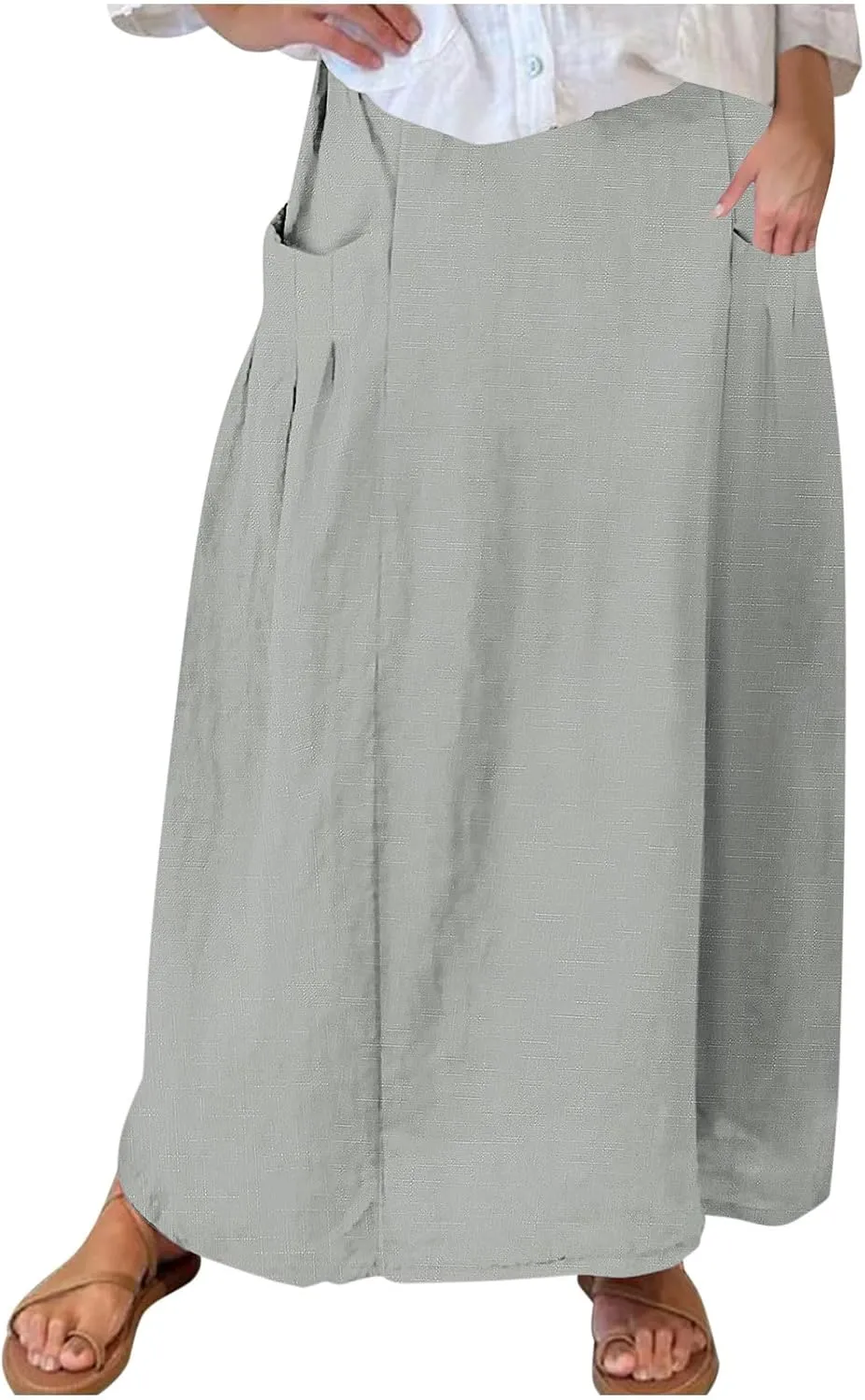 Summer Skirts for Women Long Boho Skirts with Pockets Plus Size Casual Skirts Elastic Waist Beach Skirt Cruise Wear