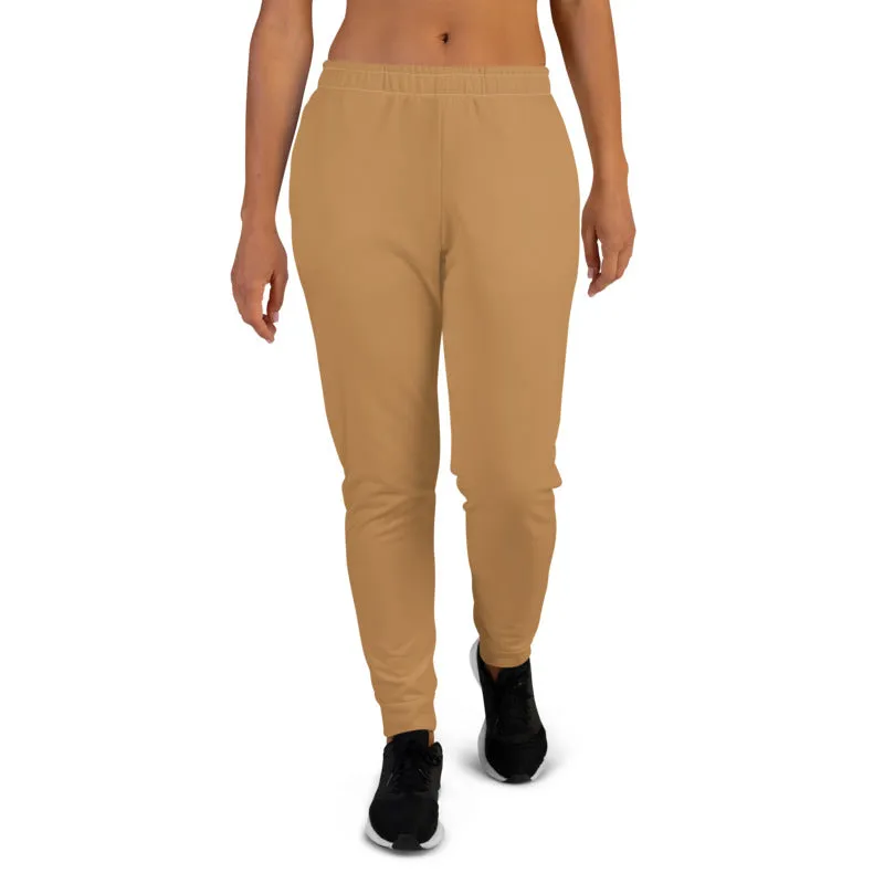 Tan Women's Joggers, Brown Womens Joggers Casual Skinny Best Sweatpants-Made in EU