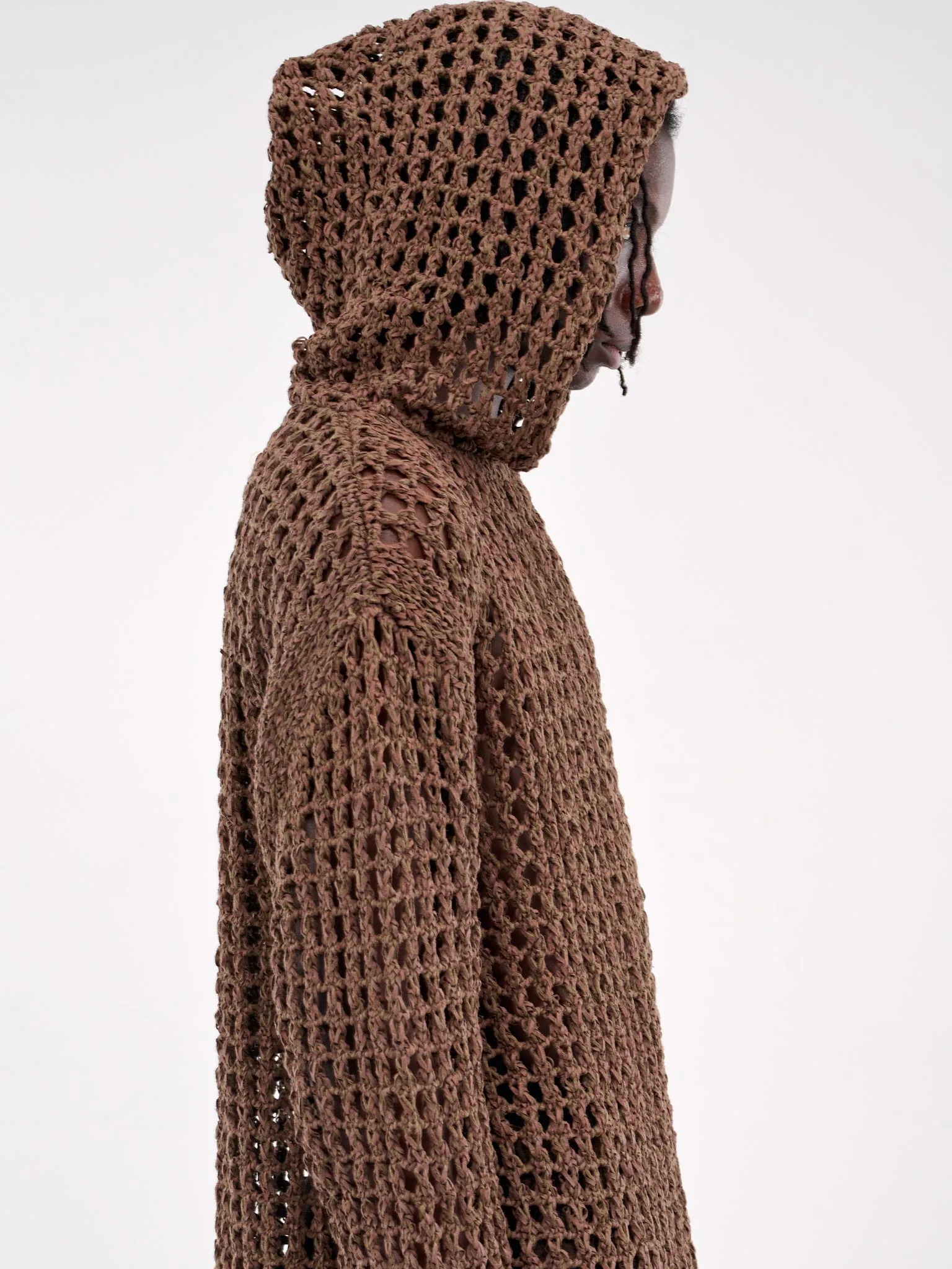 Textured Mesh Knit Hoodie (AIR05N002-BROWN)